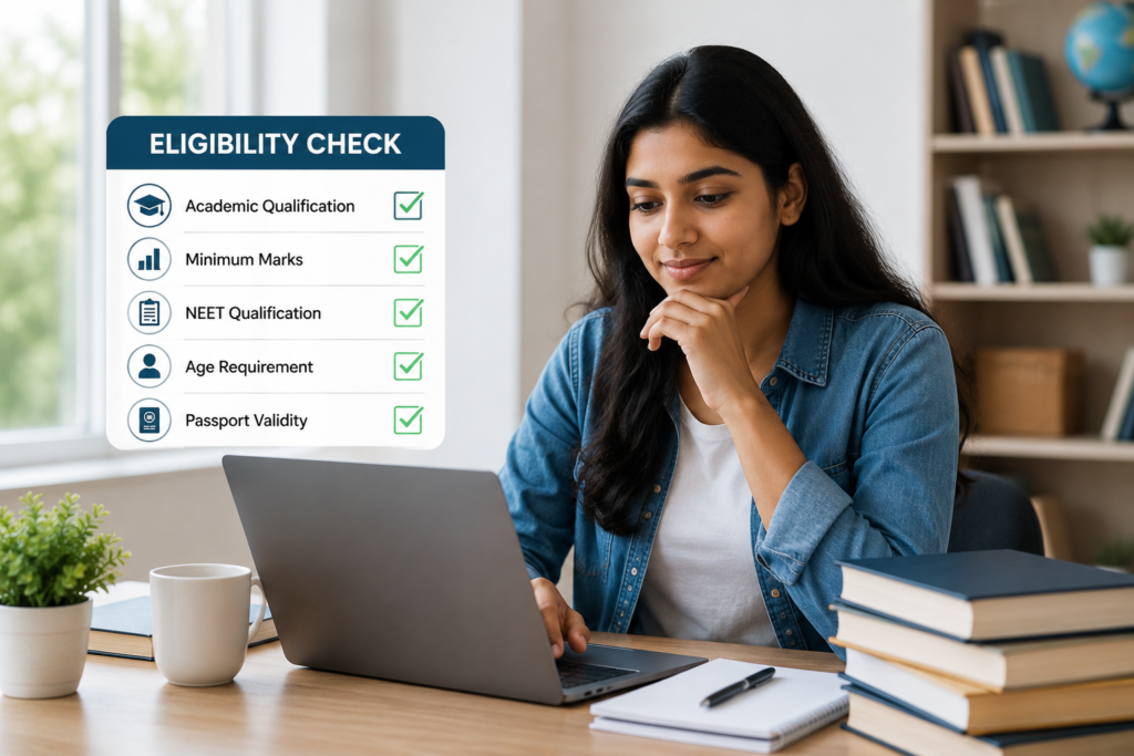 Indian student checking MBBS in Philippines eligibility criteria including NEET qualification and passport requirements