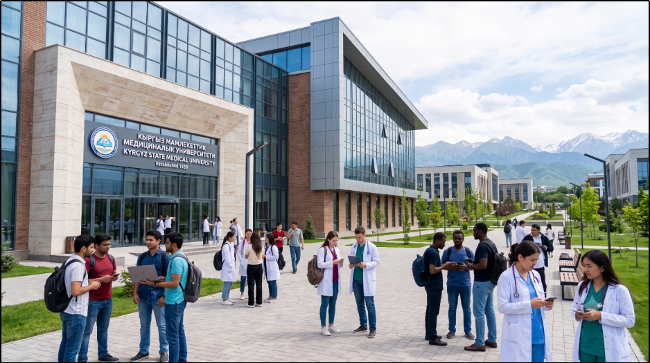 NMC-approved medical university campus in Kyrgyzstan.