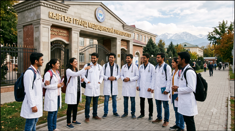 Indian students studying MBBS in Kyrgyzstan at an NMC-approved medical university.